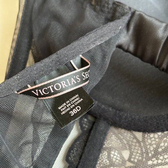 Victora's Secret Corset Top Black Lace Sheer Sequin Halter Ribbon Going Out 36D - Picture 7 of 8